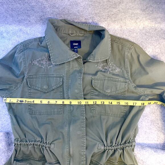 Gap Army Green Utility Jacket, Embroidered Detailing, Gathered Waist, Women’s M - Picture 9 of 10
